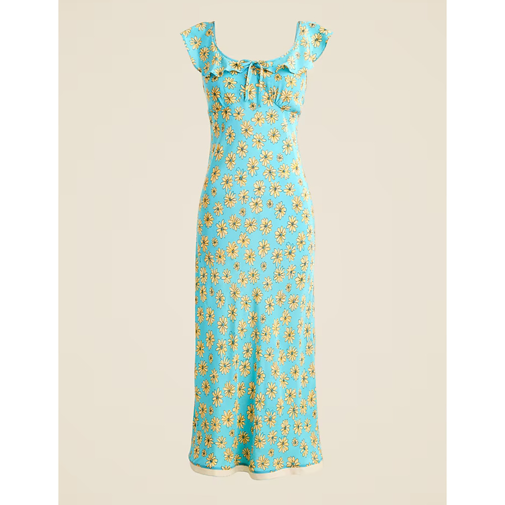 J. Crew Ruffle cap-sleeve slip in retro daisy print Midi Dress Size 14 NWT